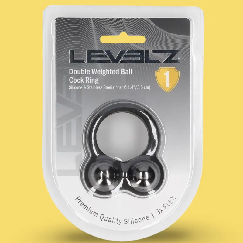 LEVELZ Double Weighted Ball Cock Ring Liquid Silicone Black | Dark-Ink