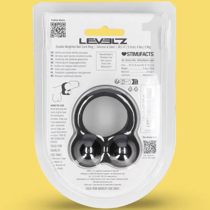 LEVELZ Double Weighted Ball Cock Ring Liquid Silicone Black | Dark-Ink