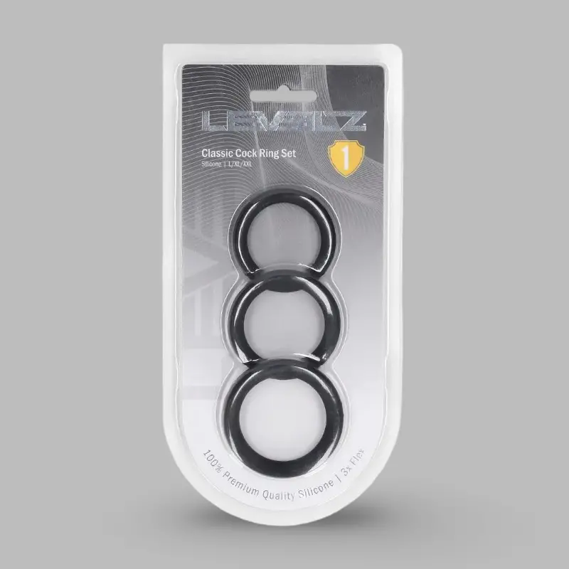 Cockring silicone LEVELZ set 3 tailles L/XL/XXL empilables | Dark-Ink