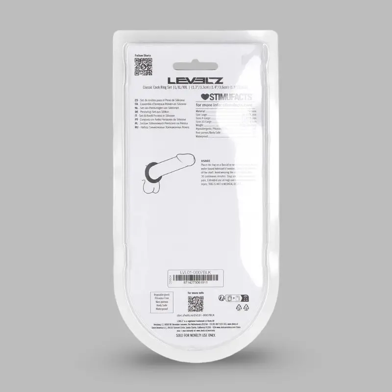 Cockring silicone LEVELZ set 3 tailles L/XL/XXL empilables | Dark-Ink