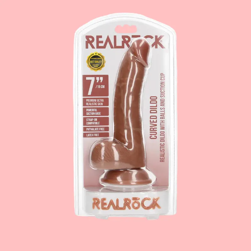 Realistic Dildo With Balls RealRock Curved Suction Cup | Dark-Ink