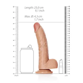 Realistic Dildo With Balls RealRock Curved Suction Cup | Dark-Ink