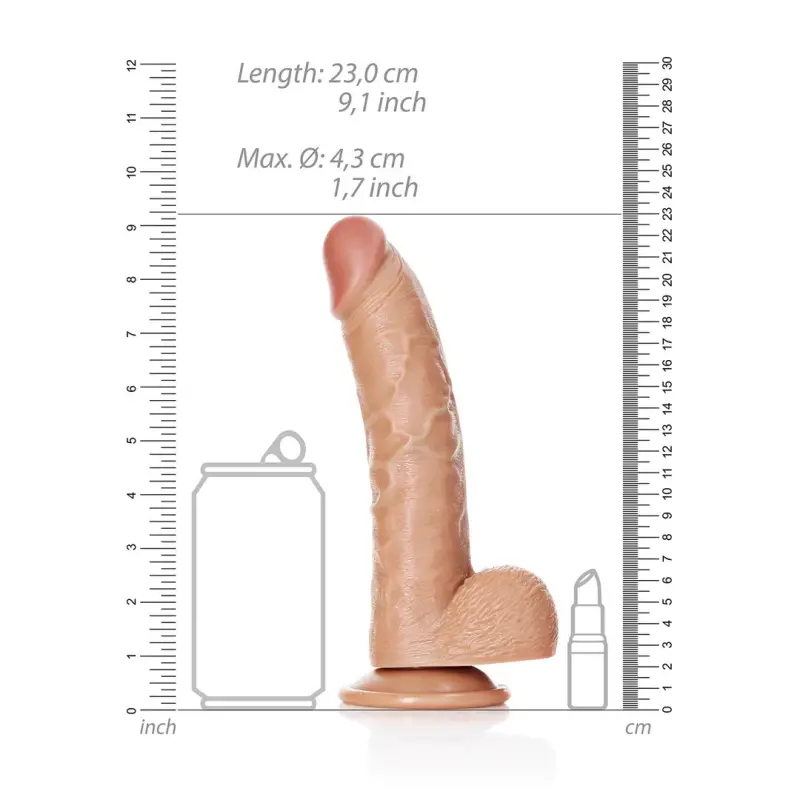 Realistic Dildo With Balls RealRock Curved Suction Cup | Dark-Ink
