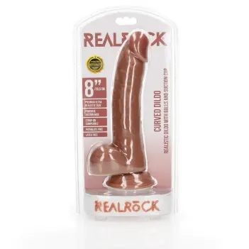 Realistic Dildo With Balls RealRock Curved Suction Cup | Dark-Ink