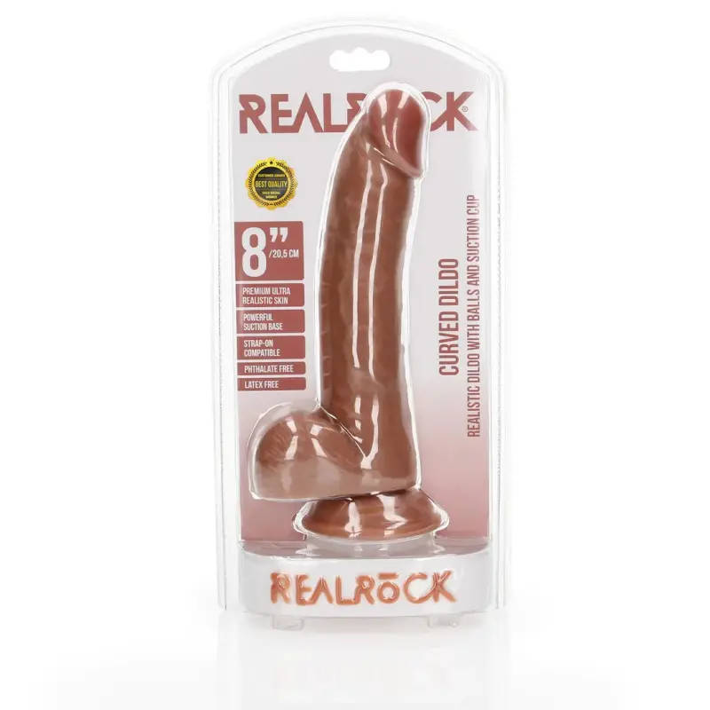 Realistic Dildo With Balls RealRock Curved Suction Cup | Dark-Ink