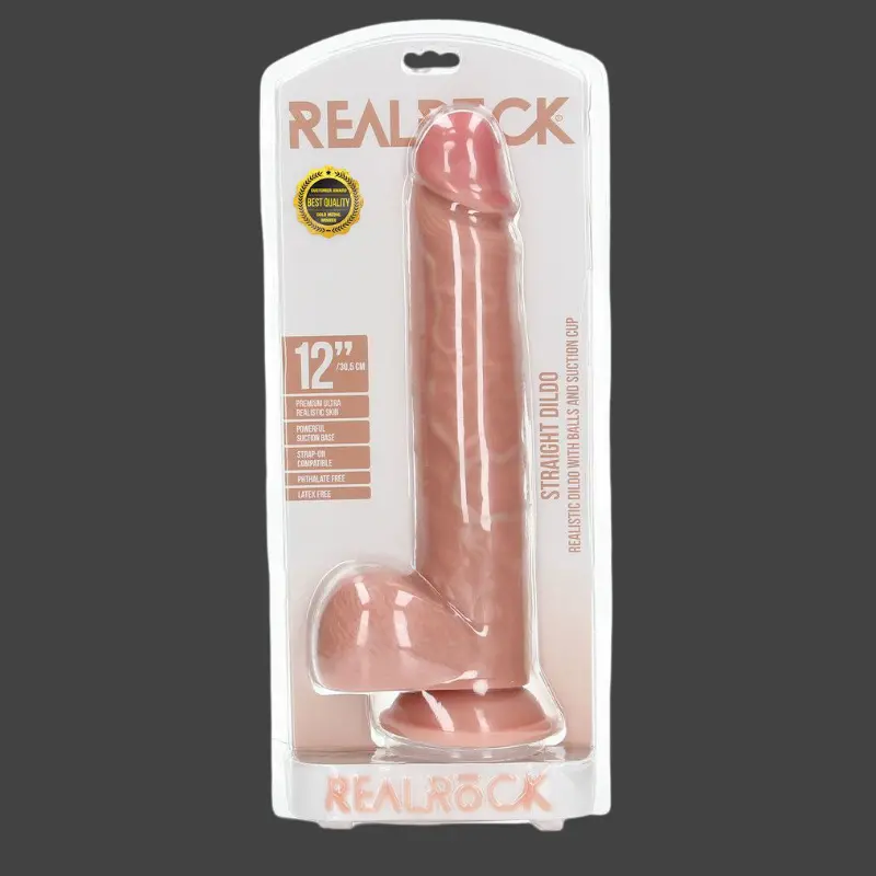 Realistischer Dildo mit Hoden und Saugnapf RealRock | Dark-Ink