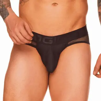 Slip Mediterranean GIGO en mesh negro, bolsa elástica | Dark-Ink