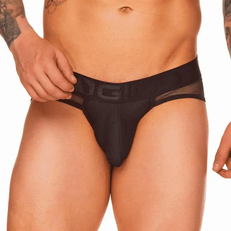 Slip Mediterranean GIGO en mesh negro, bolsa elástica | Dark-Ink