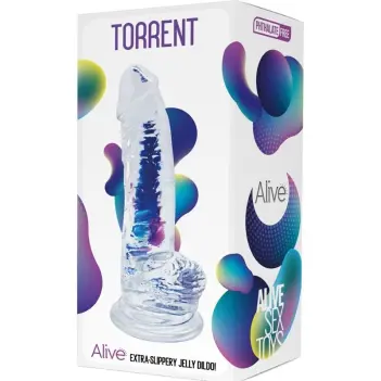 Jelly Dildo Torrent ALIVE Clear 8,1 Zoll: gerippt | Dark-Ink