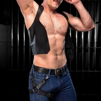Mr S Leather leather leg harness, front buckle and snaps | Dark-Ink