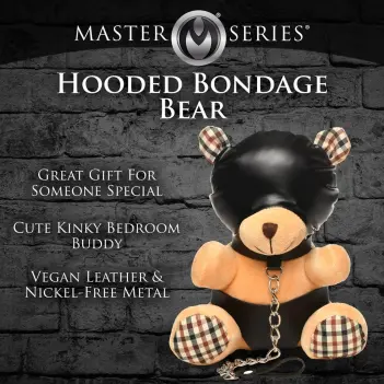 Master Series Hooded Bondage Bear Keychain, hood & leash | Dark-Ink