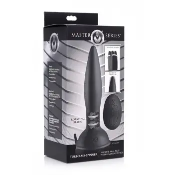 Turbo Ass-Spinner Remote Control Butt Plug, rotating beads | Dark-Ink