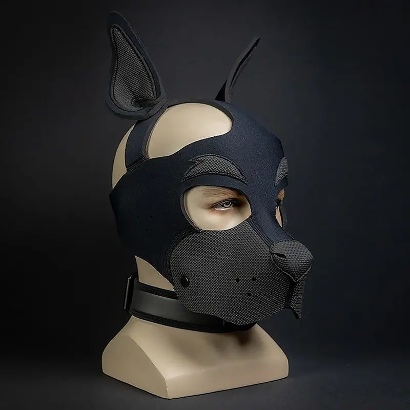 Mr S Leather Neo Woof Puppy Hood, formbare Ohren 16 Farben | Dark-Ink
