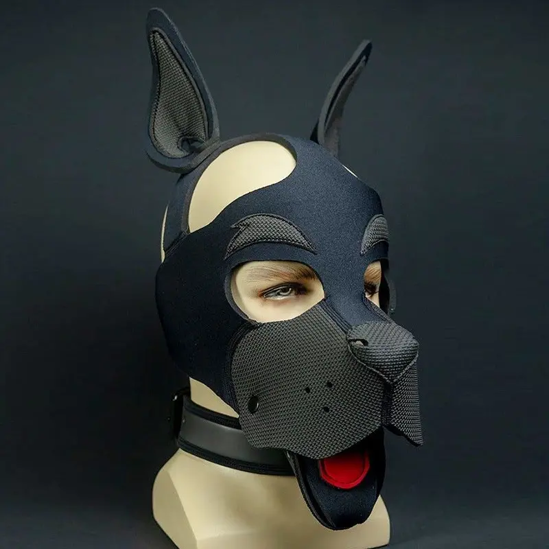 Mr S Leather Neo Woof Puppy Hood, formbare Ohren 16 Farben | Dark-Ink
