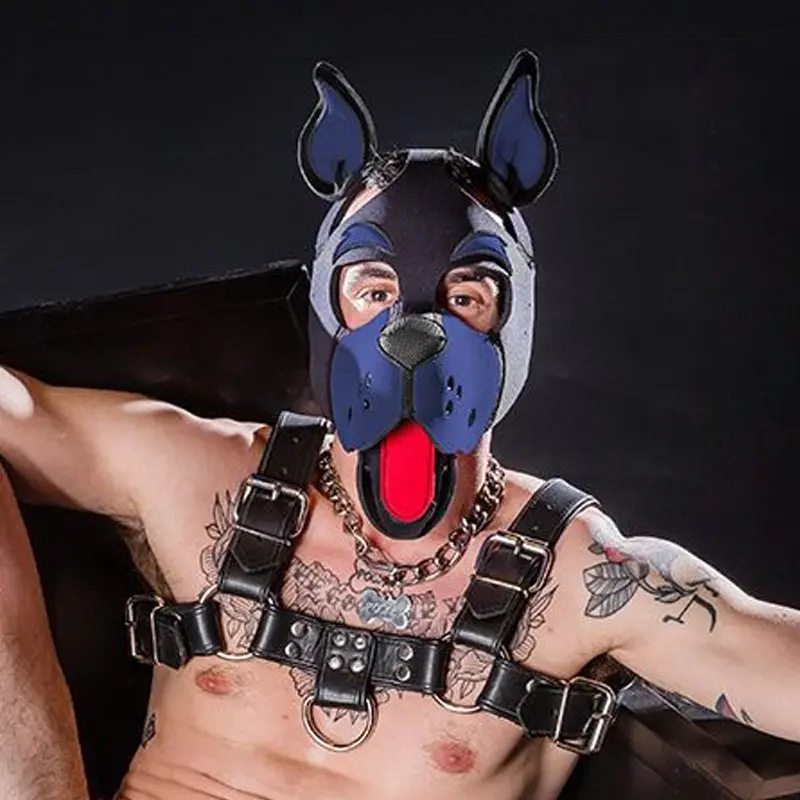 Mr S Leather Neo Woof Puppy Hood, formbare Ohren 16 Farben | Dark-Ink
