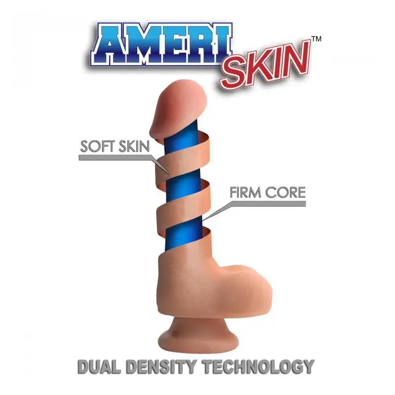 USA Cock Real Skin 9" Realistic Dildo, No Balls, Dual Layer | Dark-Ink