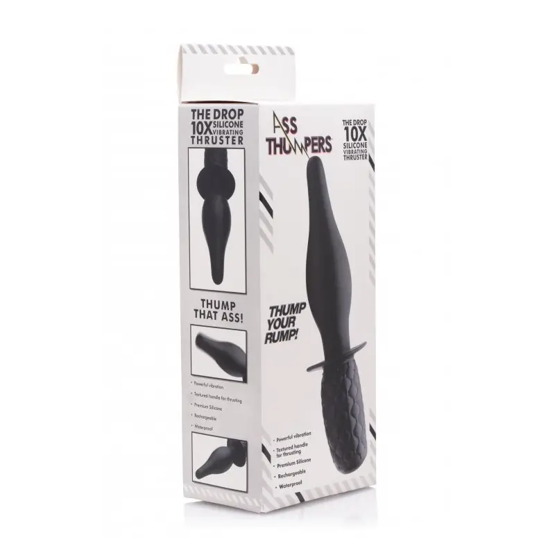 The Drop 10X Vibrating Butt Plug XR Brands, thrusting grip | Dark-Ink