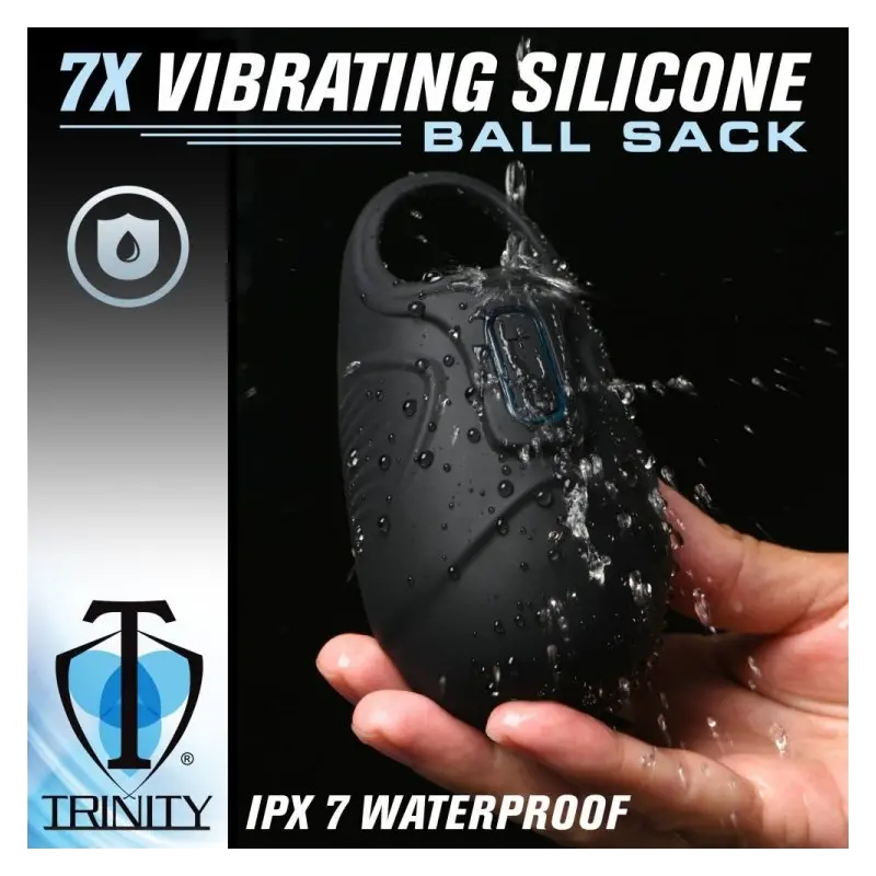 Trinity Men 7X Vibrating Ball Sack Cockring, silicone | Dark-Ink