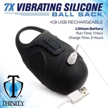 Trinity Men 7X Vibrating Ball Sack Cockring, silicone | Dark-Ink