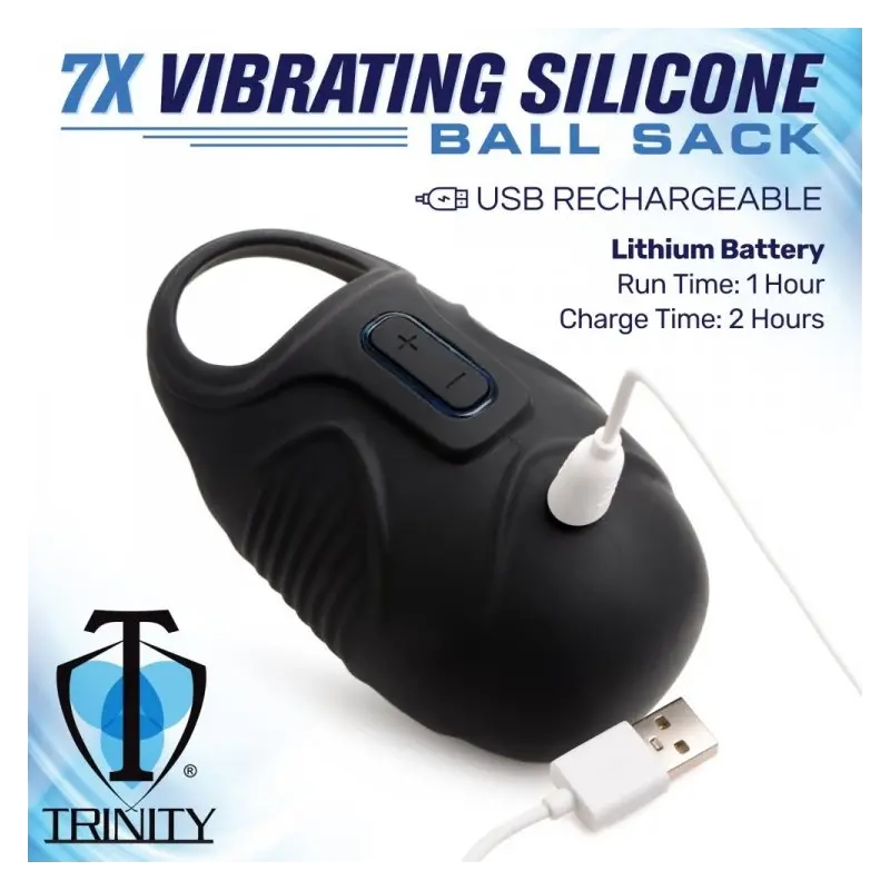 Trinity Men 7X Vibrating Ball Sack Cockring, silicone | Dark-Ink