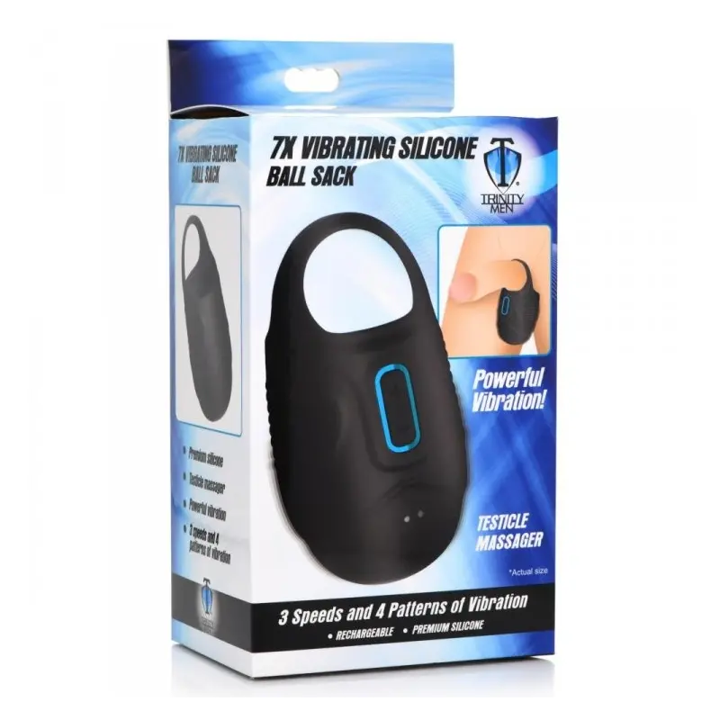 Trinity Men 7X Vibrating Ball Sack Cockring, silicone | Dark-Ink