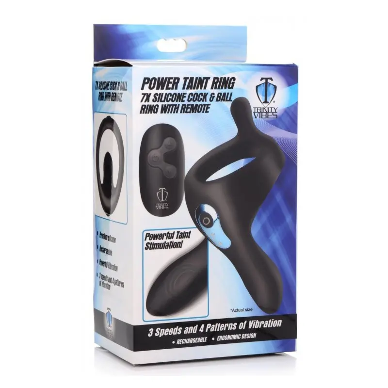 Anillo pene Power Taint Ring 7x, bullet extraíble, silicona | Dark-Ink