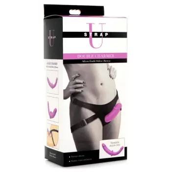 Arnés dildo doble Double Charmer XR Brands, silicona | Dark-Ink