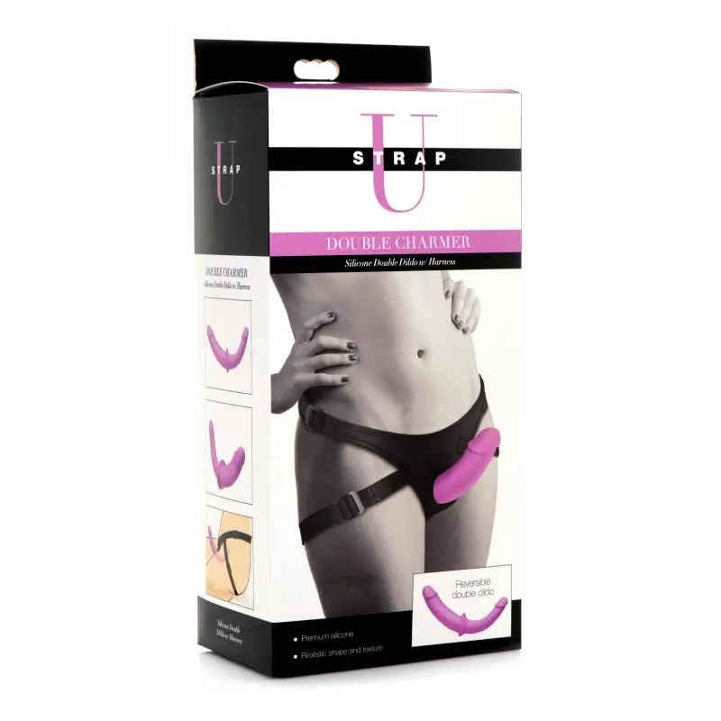Arnés dildo doble Double Charmer XR Brands, silicona | Dark-Ink