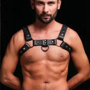 Arnés pecho cuero Bulldog Mr S Leather, broches plata | Dark-Ink