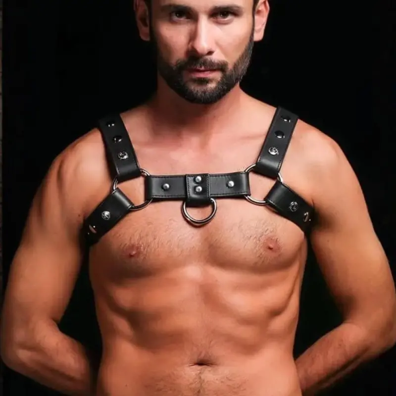 Arnés pecho cuero Bulldog Mr S Leather, broches plata | Dark-Ink
