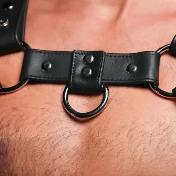 Arnés pecho cuero Bulldog Mr S Leather, broches plata | Dark-Ink
