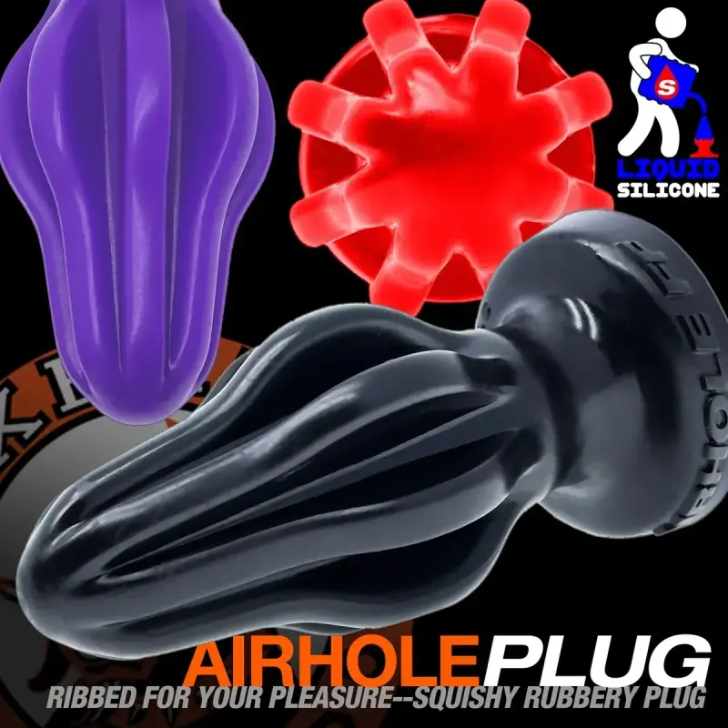 Oxballs Airhole Finned Butt Plug, compressible fins, S-FF | Dark-Ink