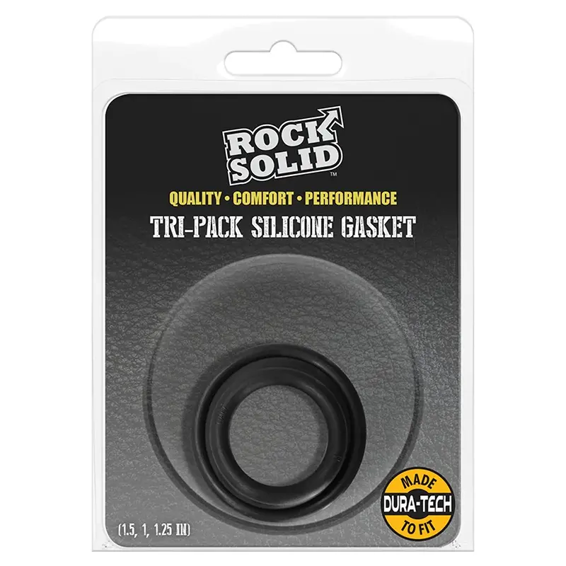 Rock Solid The Tri Pack Gasket TPE Cock Ring Three Sizes | Dark-Ink