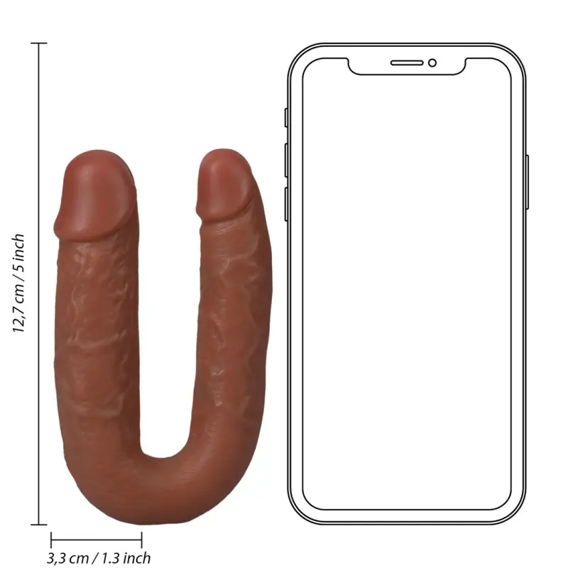 Double-Dildo U-Form RealRock 12,7 cm zwei Enden | Dark-Ink