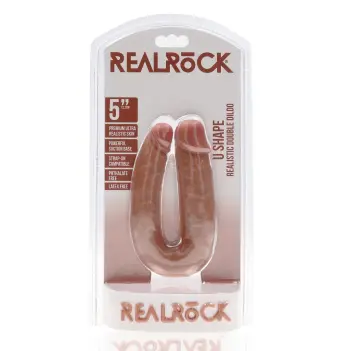 Double-Dildo U-Form RealRock 12,7 cm zwei Enden | Dark-Ink
