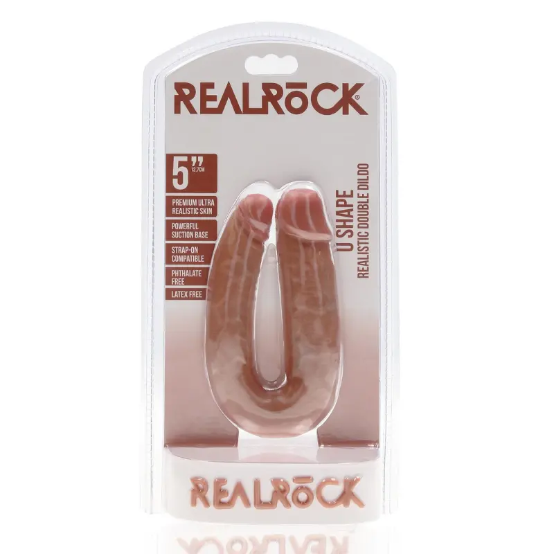 Double-Dildo U-Form RealRock 12,7 cm zwei Enden | Dark-Ink
