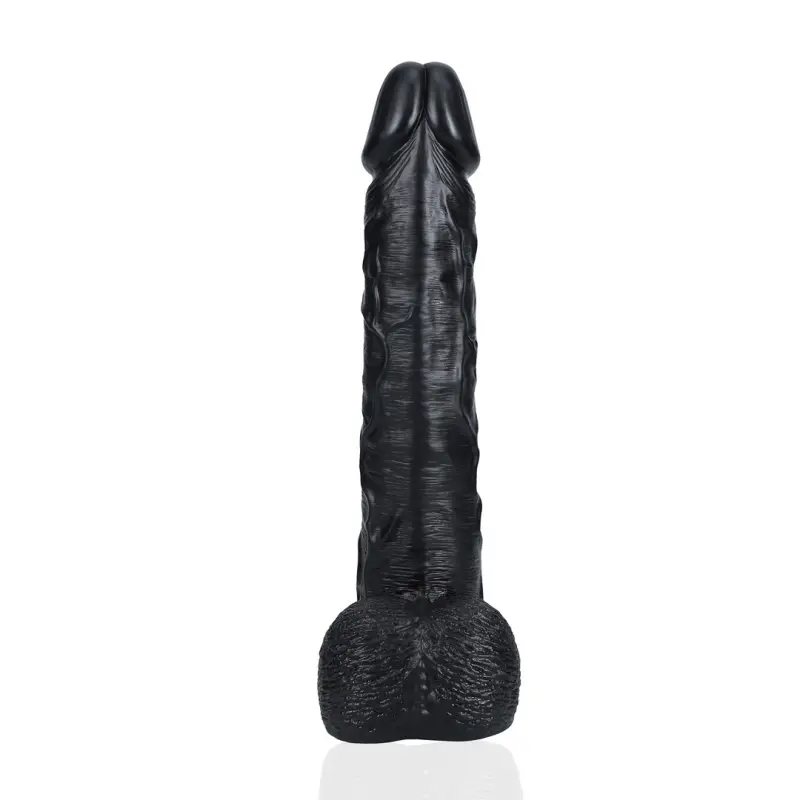 Dildo con bolas extra large RealRock ventosa y arnés | Dark-Ink