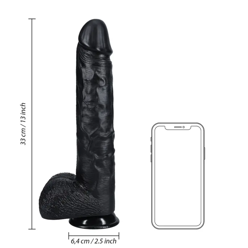 Dildo con bolas extra large RealRock ventosa y arnés | Dark-Ink
