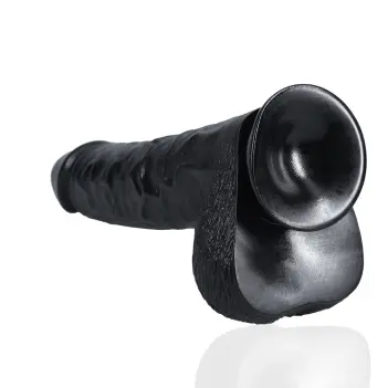 Dildo con bolas extra large RealRock ventosa y arnés | Dark-Ink
