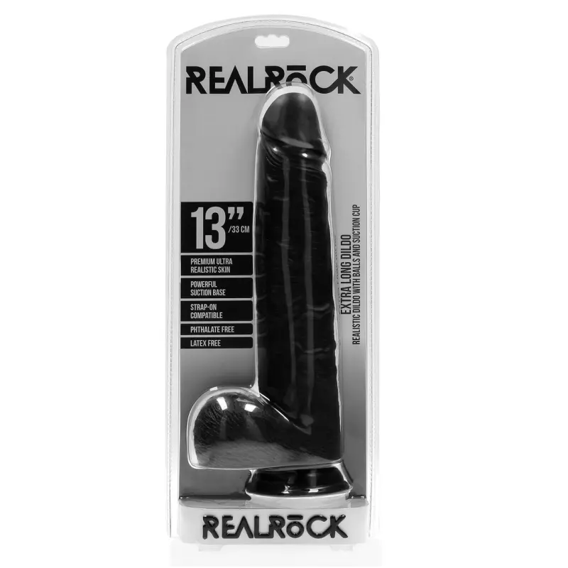 Dildo con bolas extra large RealRock ventosa y arnés | Dark-Ink