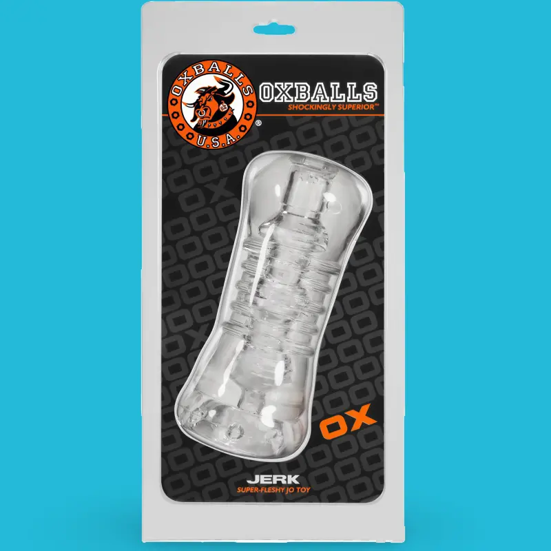 OXBALLS JERK – Gerippter flexTPR Masturbator mit Saugeffekt | Dark-Ink