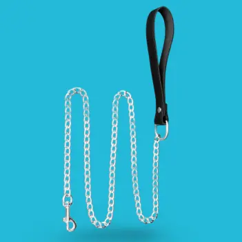 BDSM Chain Leash with Black Leather Handle