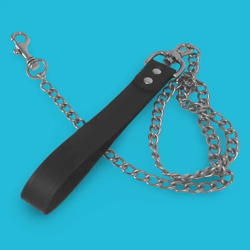 Laisse BDSM chaîne et poignée cuir noir | Dark-Ink